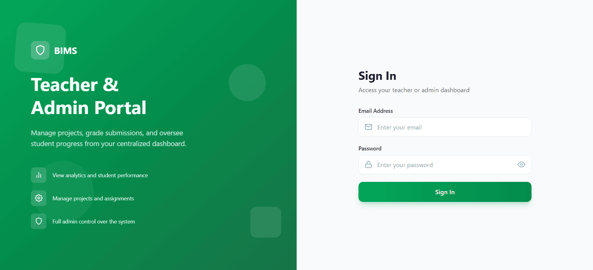 BIMS — Teacher Portal (Login)
